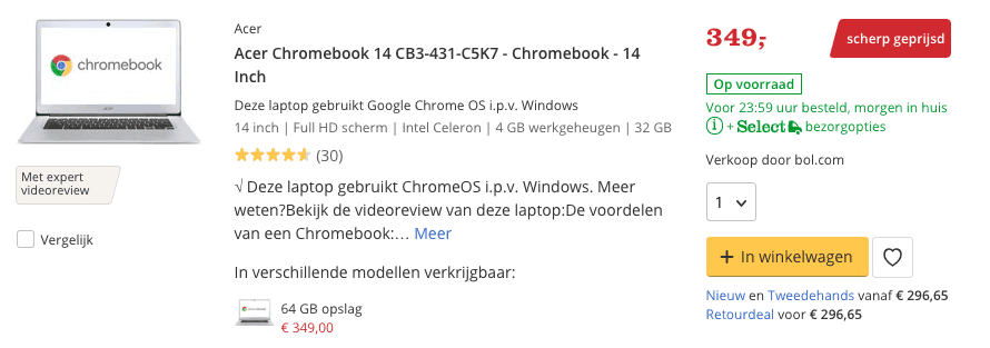Acer Chromebook 14 aanbieding_CB3-431-C5K7 - Chromebook - 14 Inch