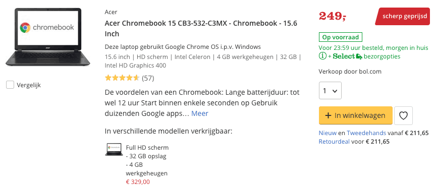 aanbieding_Acer Chromebook 15 CB3-532-C3MX - Chromebook