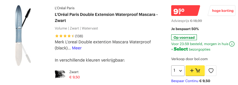 top 2 L'Oréal Paris Double Extension Waterproof Mascara - Zwart review