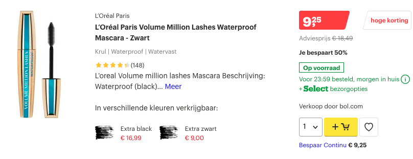 top 3 L’Oréal Paris Volume Million Lashes Waterproof Mascara - Zwart review