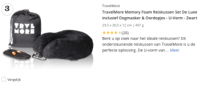 Beste top 3 TravelMore Memory Foam Reiskussen Set De Luxe inclusief Oogmasker & Oordopjes review