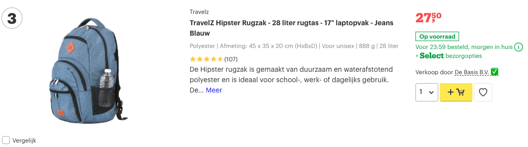 top 3 TravelZ Hipster Rugzak - 28 liter rugtas - 17 laptopvak - Jeans Blauw review