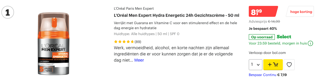 Top 1 L'Oréal Men Expert Hydra Energetic 24h Gezichtscrème - 50 ml review