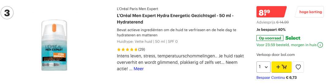 Top 3 L'Oréal Men Expert Hydra Energetic Gezichtsgel - 50 ml - Hydraterend review