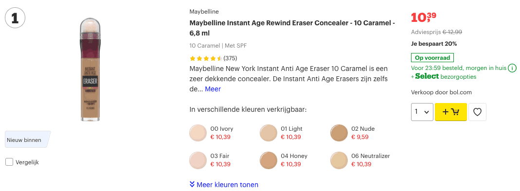 Top 1 Maybelline Instant Age Rewind Eraser Concealer - 10 Caramel - 6,8 ml reviews