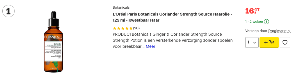 top 1 L'Oréal Paris Botanicals Coriander Strength Source Haarolie - 125 ml review