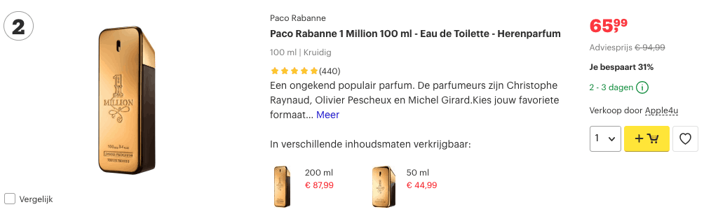 Top 2 Paco Rabanne 1 Million 100 ml - Eau de Toilette - Herenparfum review